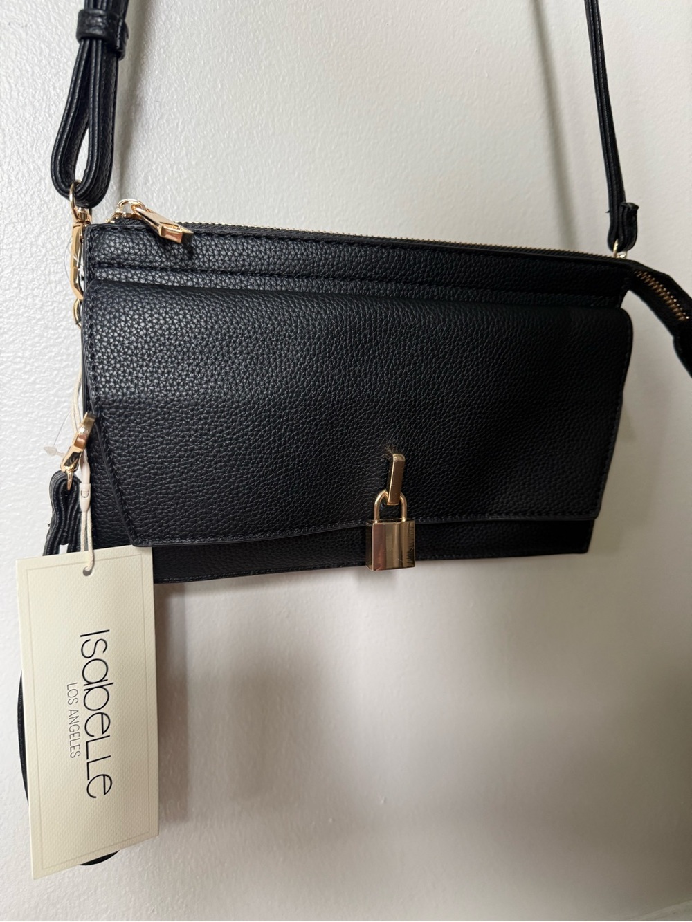 NWT black vegan faux leather crosssbody purse bag Isabelle clutch